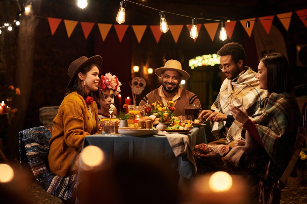 People having dinner party together