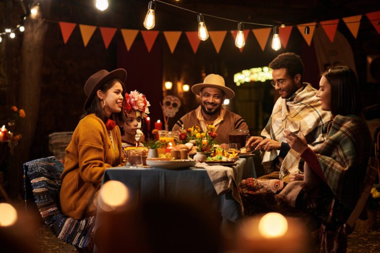 People having dinner party together