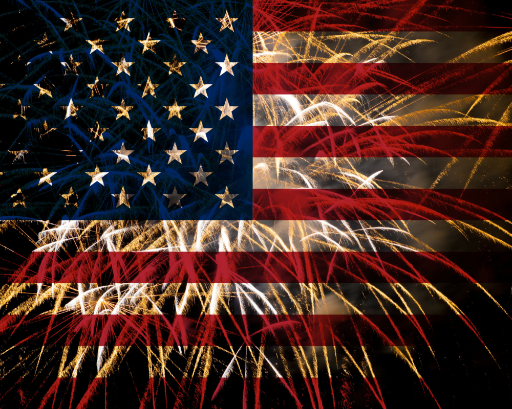 July 4th Flag with Fireworks