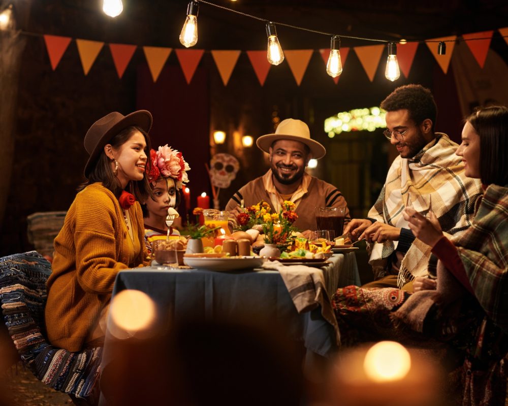 People having dinner party together